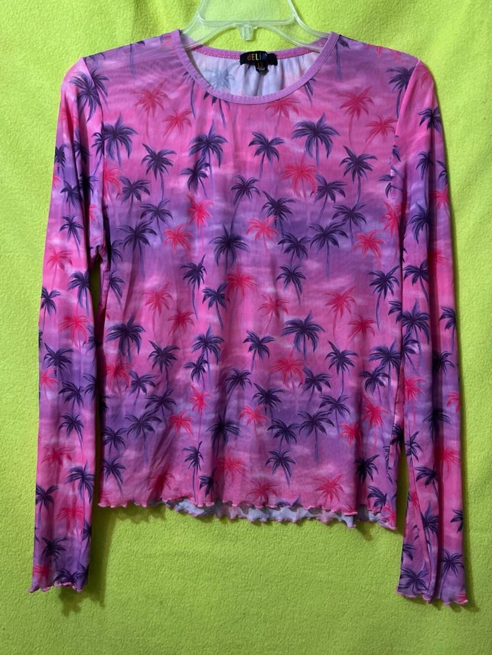 Dolls Kill Delia’s Plus Tropical Palm Beach Semi Sheer Mesh Top 1x Pink Purple